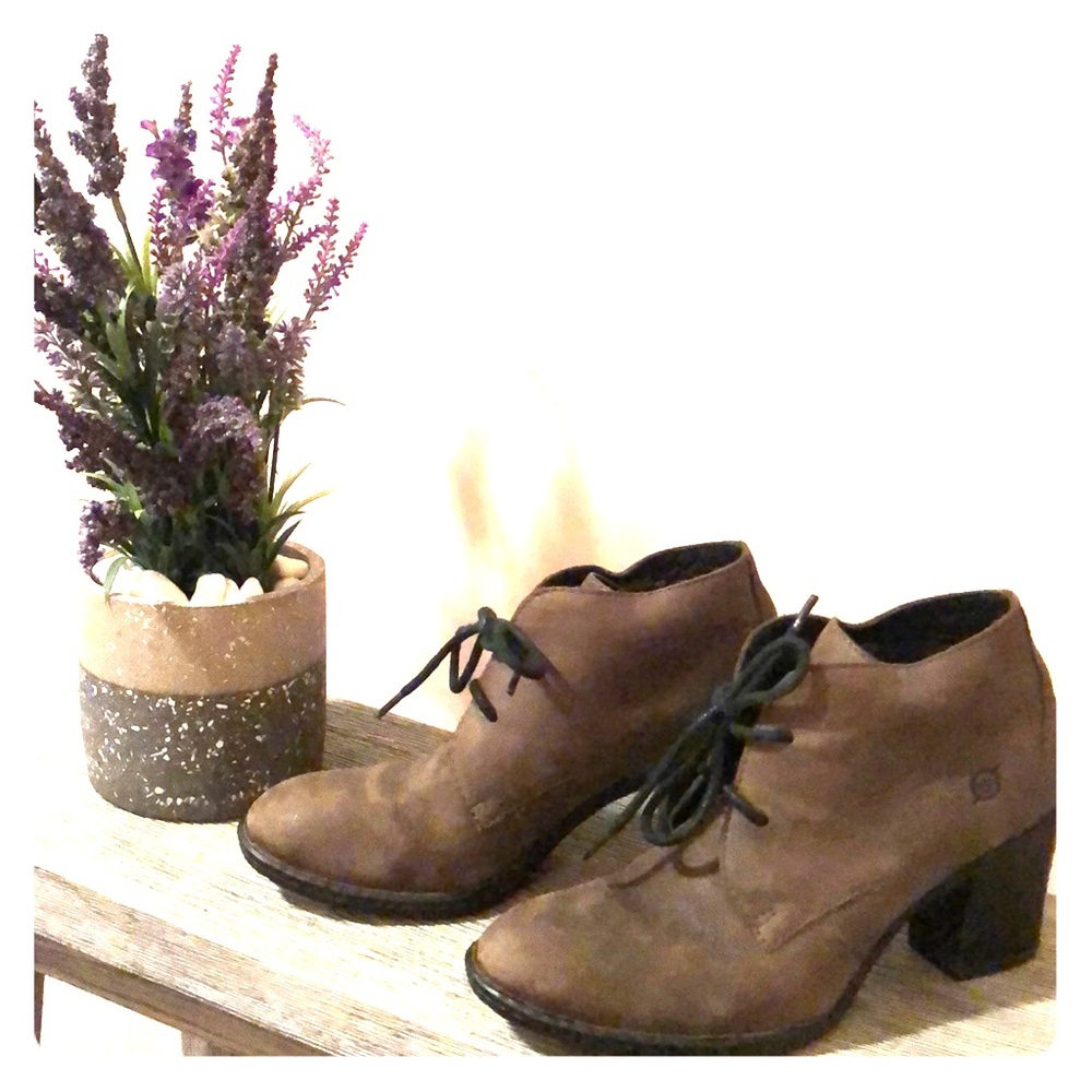 Born Lace Up Booties in Taupe Suede 7.5”
